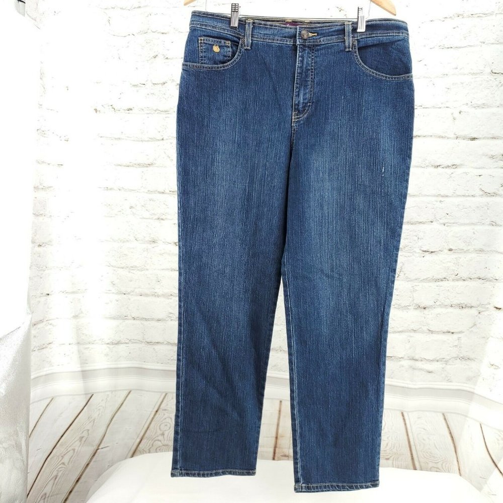 Gloria Vanderbilt Womens Amanda Blue Mid Wash Denim Straight Jeans Size 16 Short
